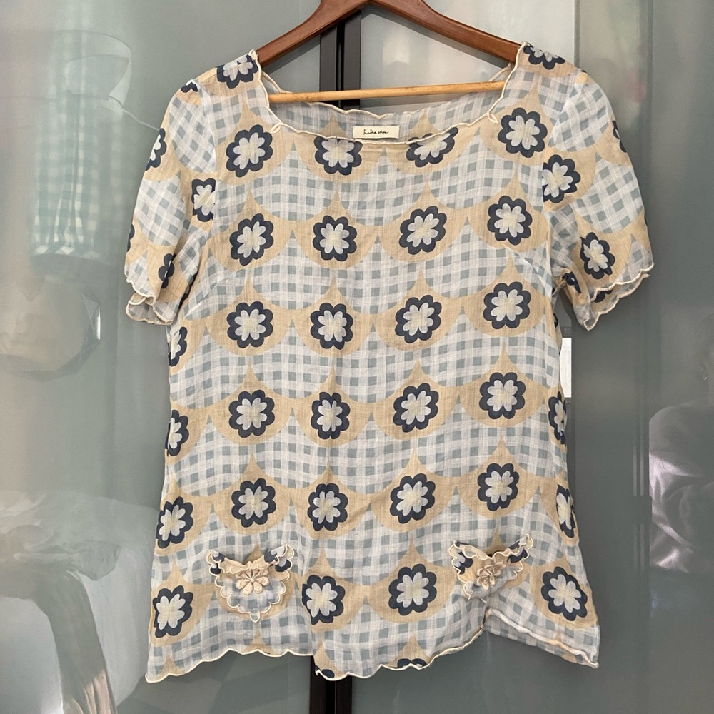 🏵 Innika Choo embroidered box blouse M
